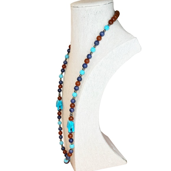 Carolyn Pollack HTF Sterling Silver Native Design Turquoise Bear Lapis Necklace - Picture 3 of 7